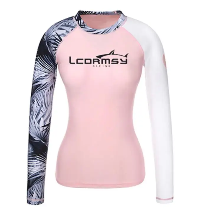 pink white Женский цветочный принт Rashgaurd с длинным рукавом Защита от солнца рубашки для серфинга кожа погружения Топ пляжные купальники - Цвет: pink white
