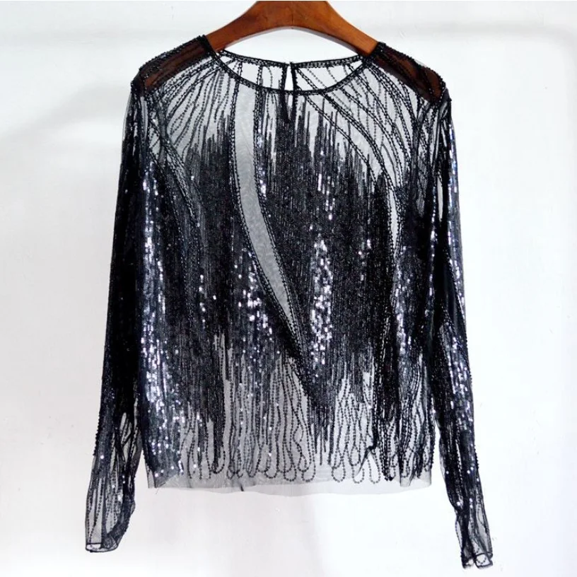 Блузка женская с длинным рукавом и блестками|blouse fashion|fashion blousesblouses tops |