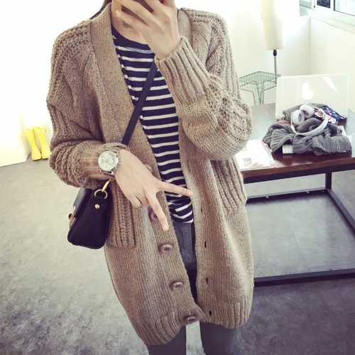 Новинка 2020 женский длинный кардиган в Корейском стиле свитер вязаное крючком
