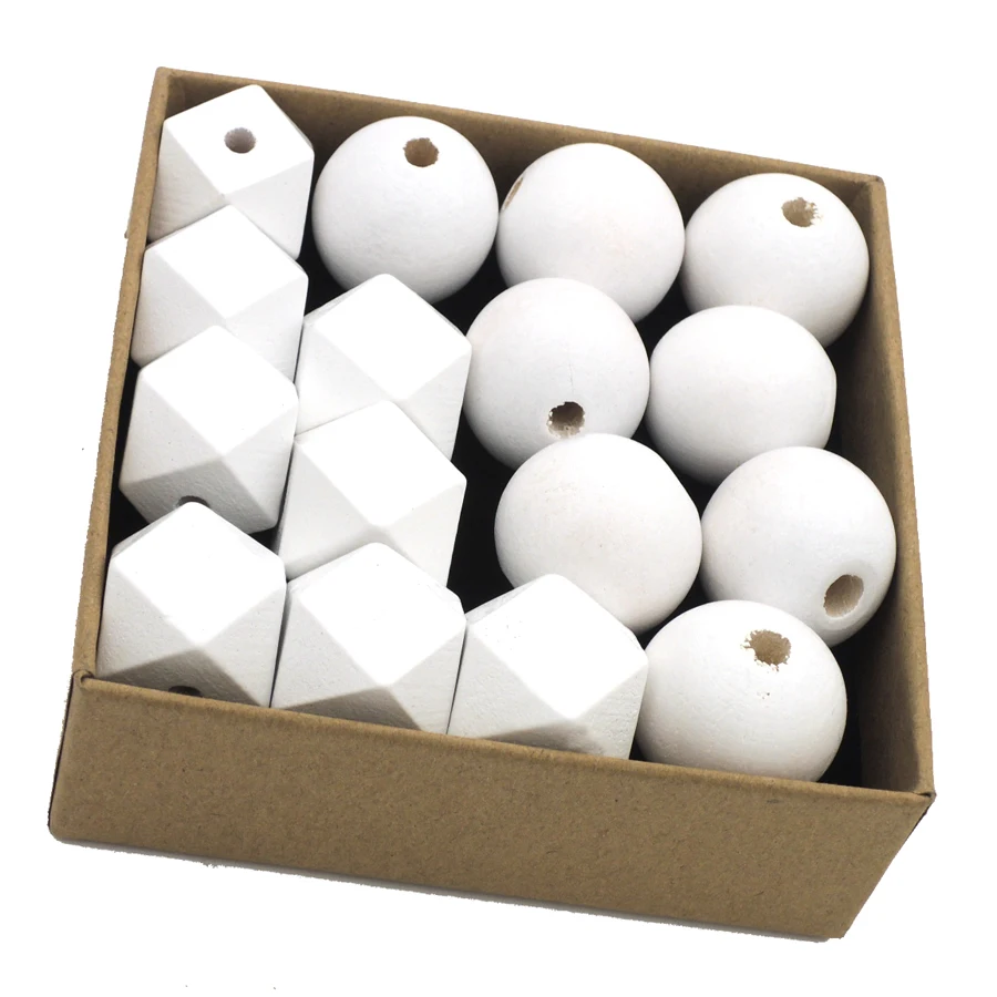 

wholesale mix shape 50pcs geometric wood bead 20mm 25mm round ball white JEWELRY WHOLESALE chunky EA490