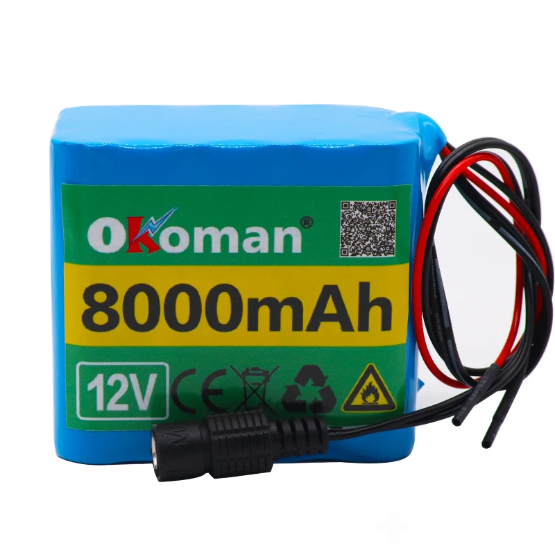 Okoman большая емкость батареи 12V 8000mAh 18650 литий ионная аккумуляторная батарея 8Ah DC12.6V