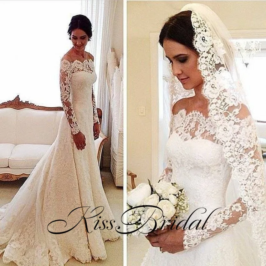 Vestido de noiva Новое Элегантное Длинное Свадебное платье 2017 вырез лодочкой с длинными