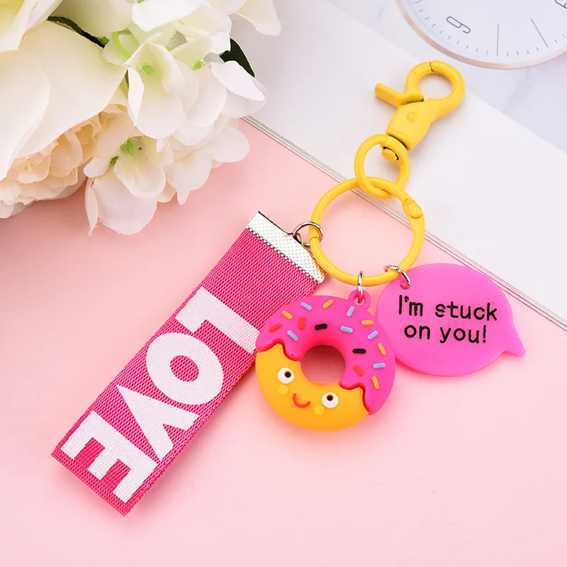 1PS Resin Mini Cute Key Chain Kawaii Bag Chain Straps Donut Cake Keychain For Girl Gifts Love Pendant Bag Charm Key Ring
