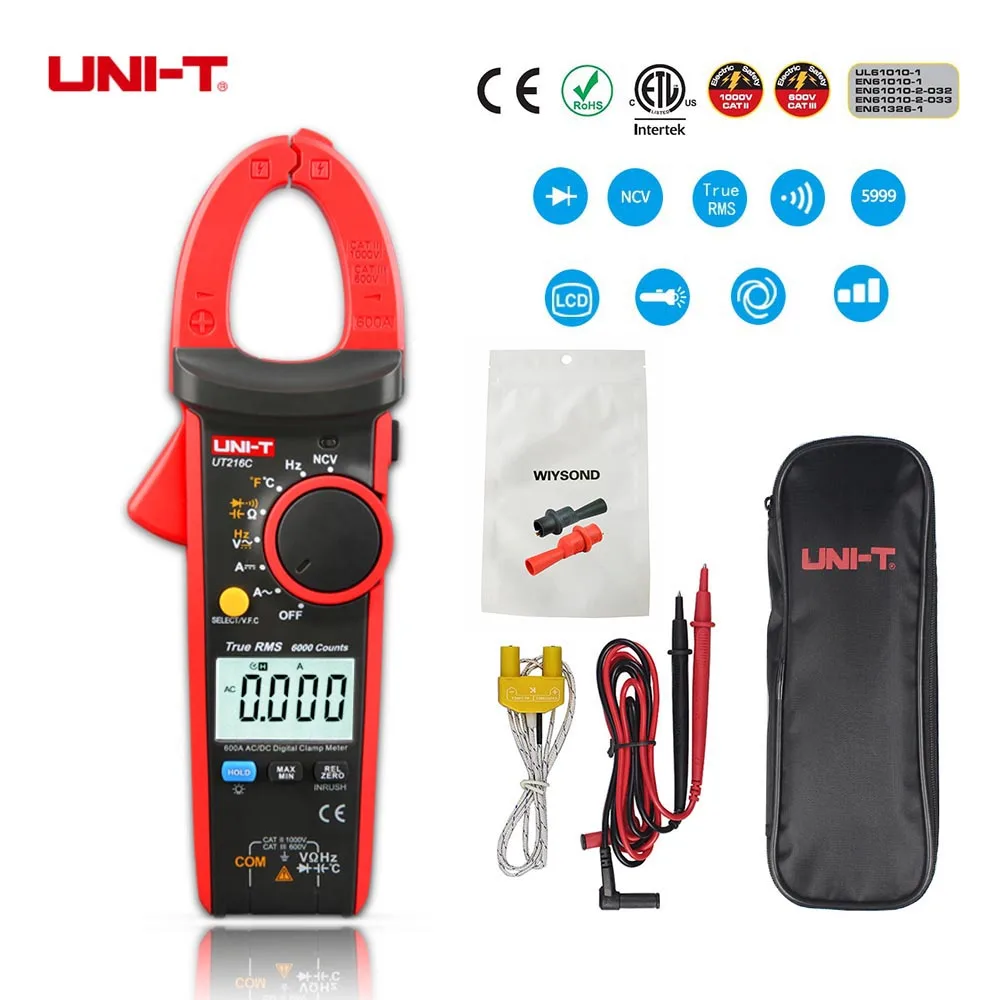 Цифровые клещи M159 UNI T UT216C 600A мультиметр с ЖК дисплеем подсветкой авто выбором
