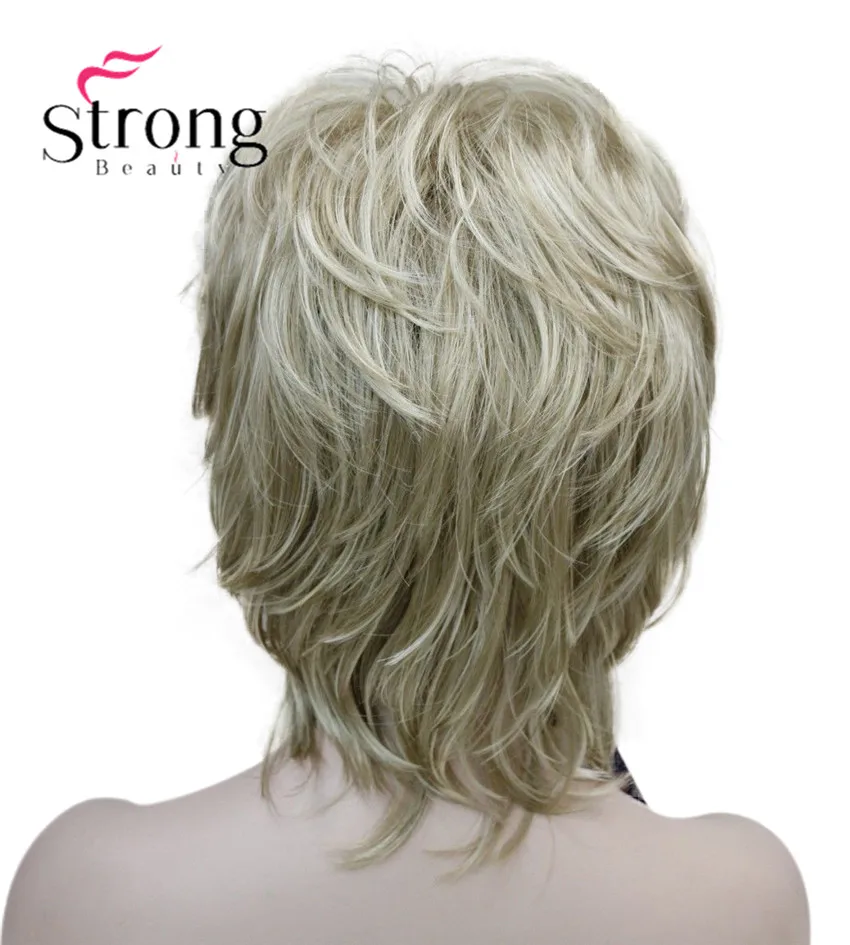 StrongBeauty короткий Мягкий Лохматый слоистый Серебряный микс Классический колпачок полный синтетический парик для женщин парики Светлые цвета на выбор - Цвет: L16-613