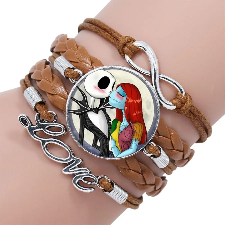 Женский винтажный браслет jack skellington черный/коричневый кожаный с многослойным