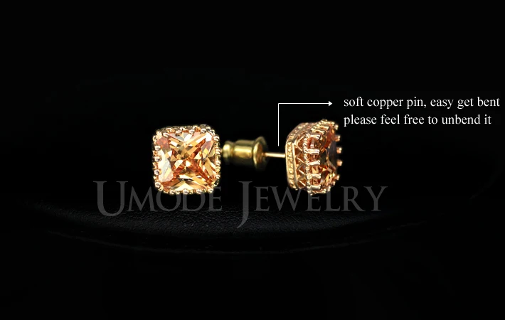 Женские серьги гвоздики с кристаллами UMODE сережки золотого цвета огранкой