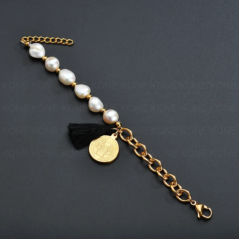 Женский браслет с подвесками UZone черный имитацией жемчуга в стиле барокко