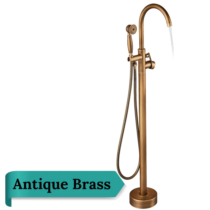 Antique Brass Напольный хромированный кран для ванны и ванны, стоячий смеситель для ванны, однорычажный смеситель для ванны - Цвет: Antique Brass