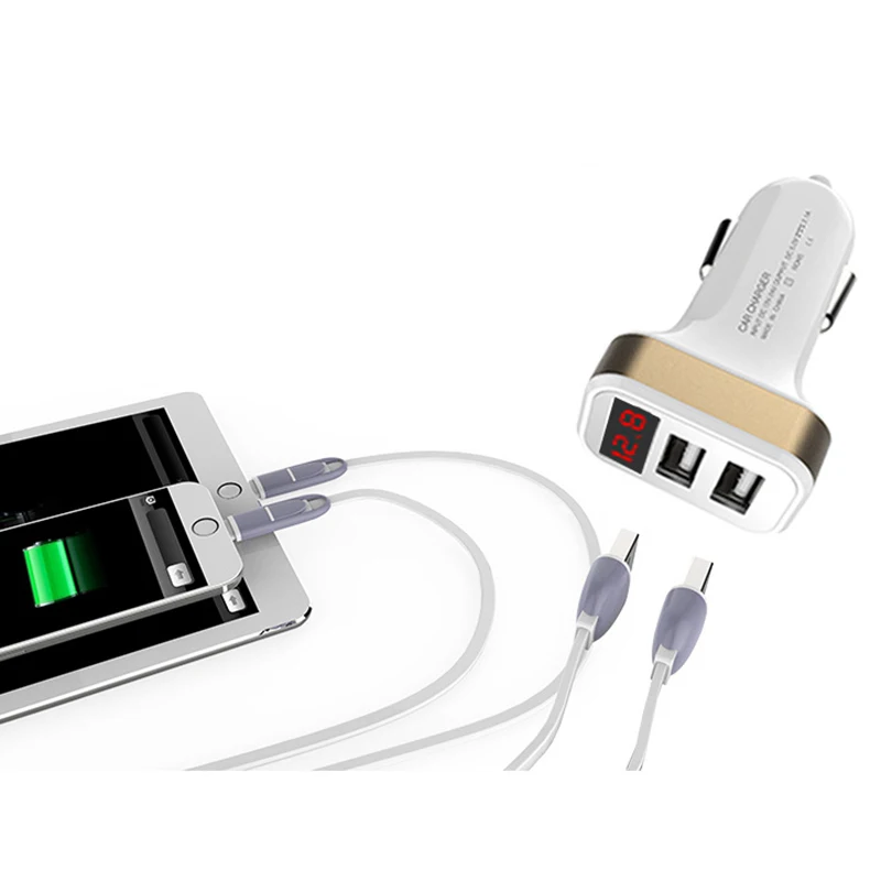 Автомобильное зарядное устройство с двумя USB-портами и светодиодным дисплеем 2 1 А