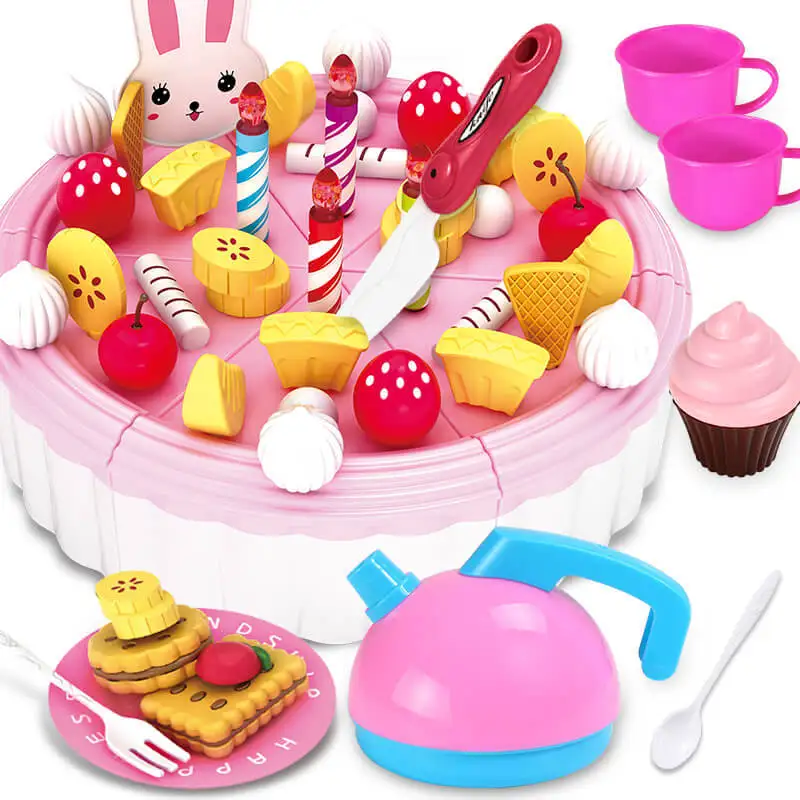 Newest 103Pcs DIY Pretend Play Fruit Cutting Birthday Cake Kitchen Food Toys Toy Pink Blue Girls Gift for Children | Игрушки и хобби