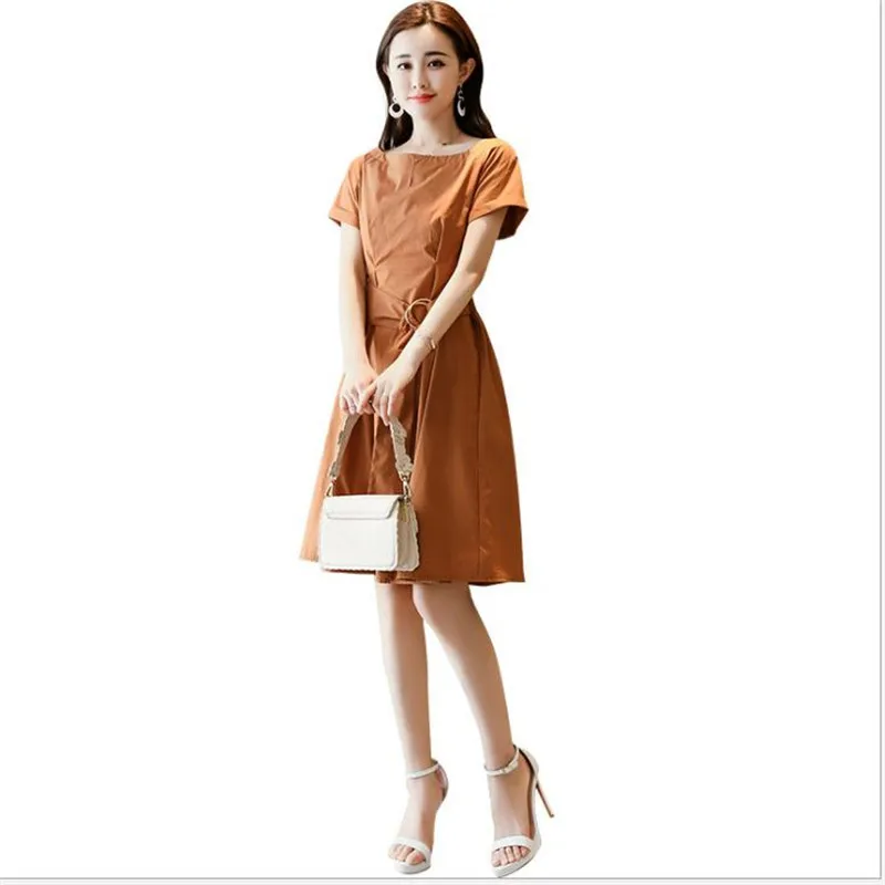 

Office Lady Simple Women O-Neck Mini Dress 2018Summer Women Empire A-Line Short Sleeve Dress With Sashes Work Dress Hot SaleQ186
