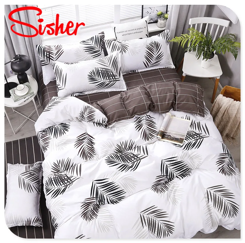 Sisher Pastoral Green Leaf Print Duvet Cover Set Cotton Polyester Adult Comforter Bedding Sets Size Single Double Queen King