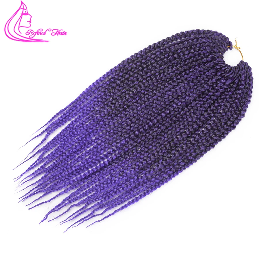 Изысканный 14 18 22 дюймов Crotchet Box косички наращивание волос Омбре коричневый бордовый крючком косички синтетические низкотемпературные волокна