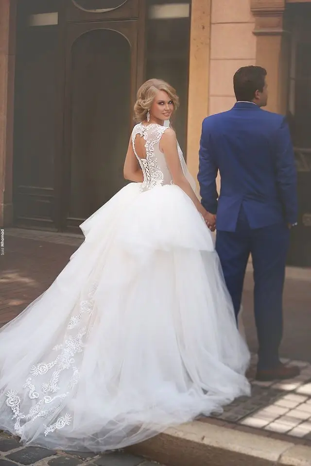 Vestidos de boda 2019 удивительные кружевные тюлевые Свадебные платья с высоким воротом