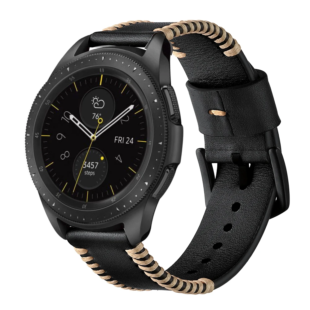 Браслет из натуральной кожи ремешок для часов samsung Galaxy Watch 42 мм 46 черный с пряжкой