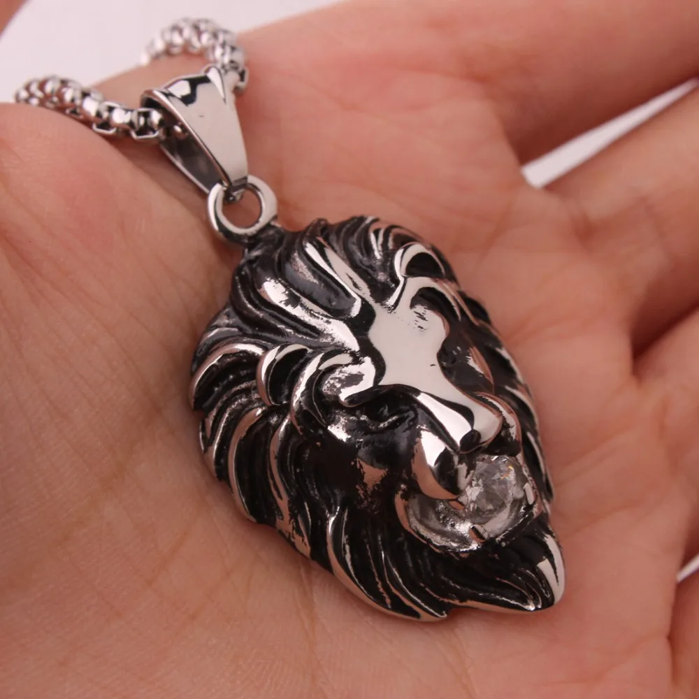 Charming New Stainless Steel Silver Color/Gold/Black Lion Shiny Crystal Men's Pendant Unisex Necklace Jewelry Christmas Gift | Украшения