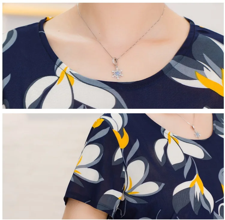 

Womens Print T-shirts 2021 Summer Middle-aged Milk Silk T-shirts Womens Casual Loose Tops Female Short Sleeve Plus Size T-shirts