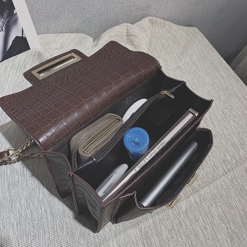 Сплошной Цвет Ретро крокодиловый узор модная трендовая женская сумка на плечо из