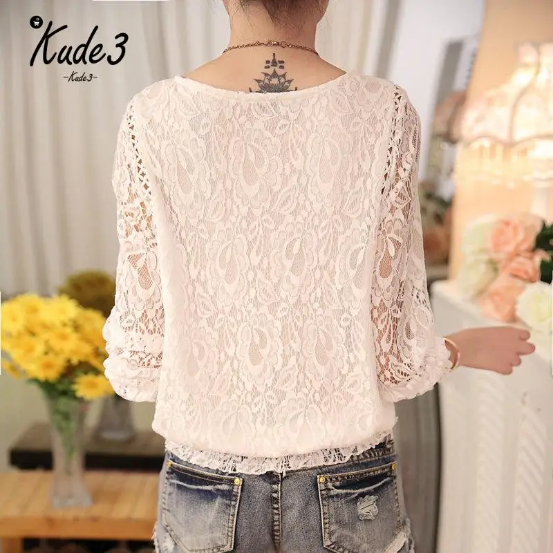 2018 новые осенние женские Белые блузы с длинным рукавом шифоновое кружево крючком