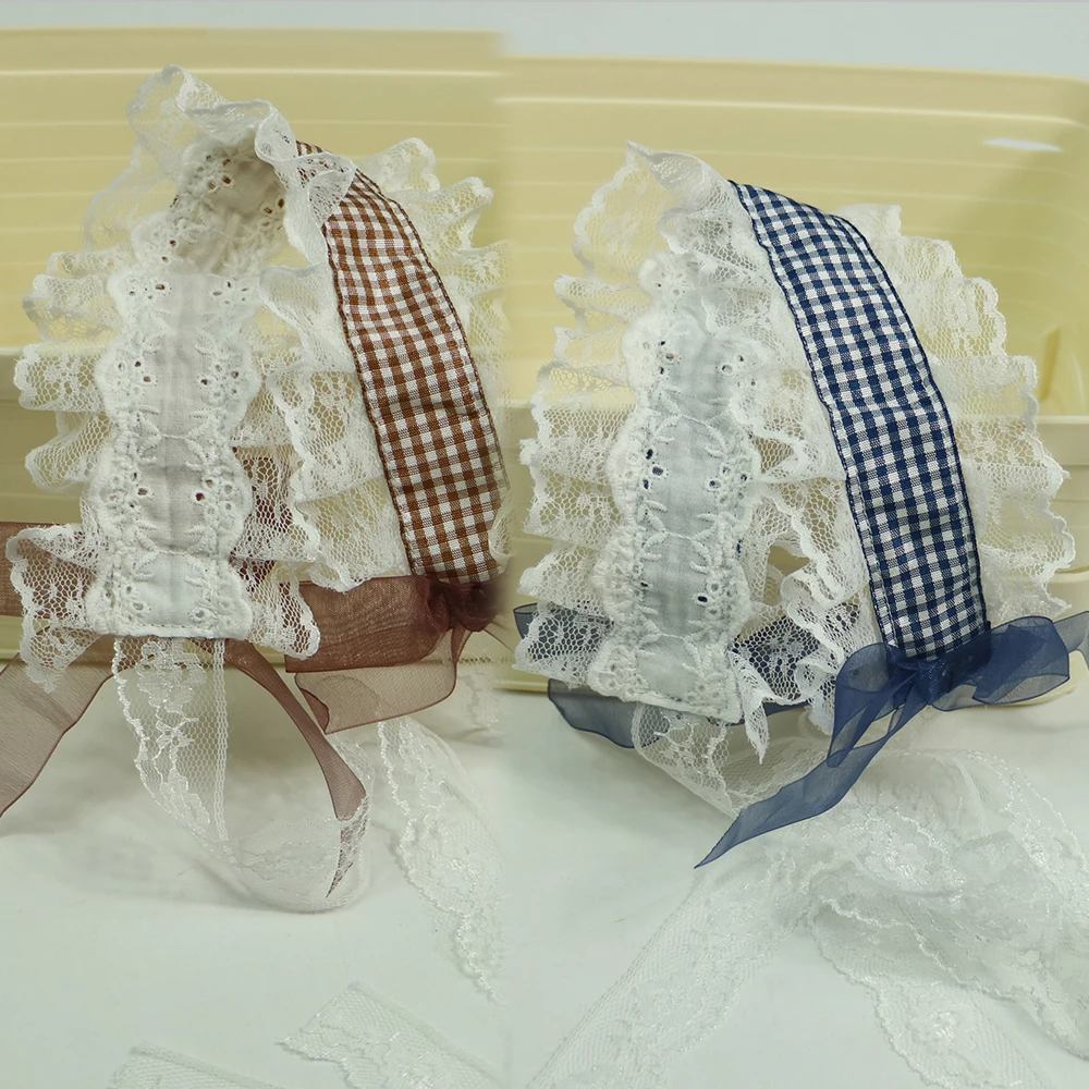 2pcs/lot mix color Handmade Vintage style plaid plus lace Newborn Baby Girl headband Hair Decoration Shower Gift | Детская одежда и