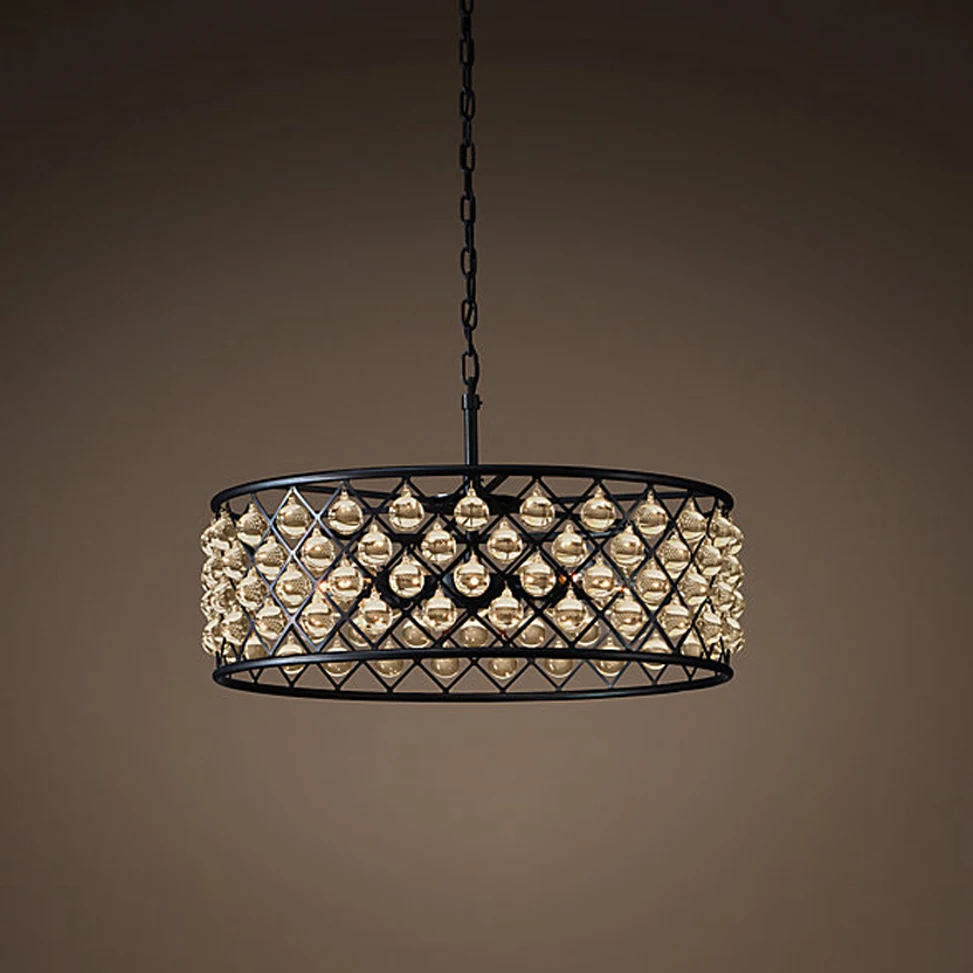 led e14 American Iron Crystal Black Clear Round Lustre Chandelier Lighting Suspension Luminaire Lampen For Foyer | Лампы и освещение