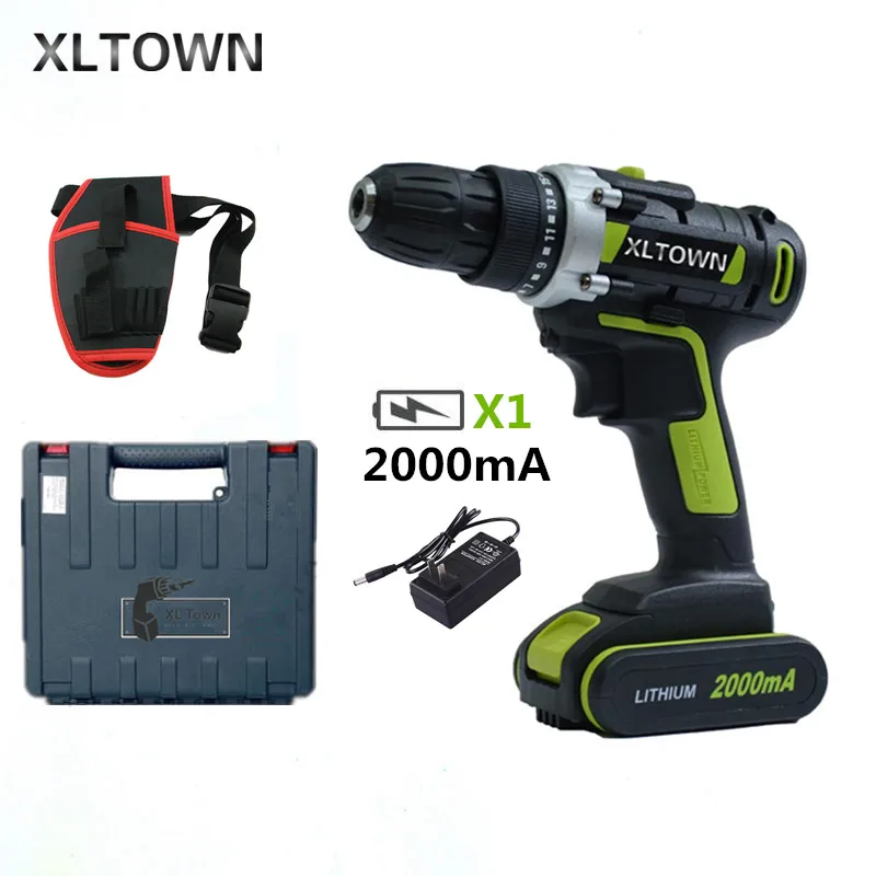 XLTOWN 21 v 2000 mAh Беспроводная литиевая электрическая дрель с коробкой перезаряжаемая