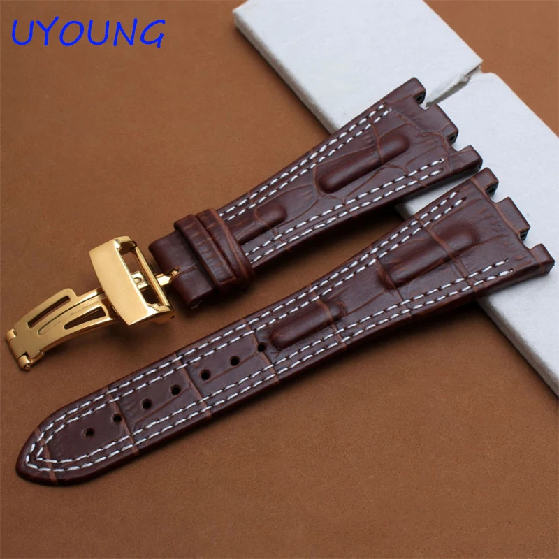 Ремешок для часов из натуральной кожи 28 мм черный кожаный браслет с складной