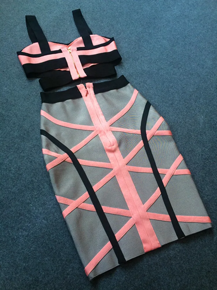 Bestellen Heißer Verkauf Rosa Sexy Bandage Tops Und Rock Sets Zwei Stück Outfits 2018 Sommer Frauen Survêtement Femme Kurze Sätze Für Frauen