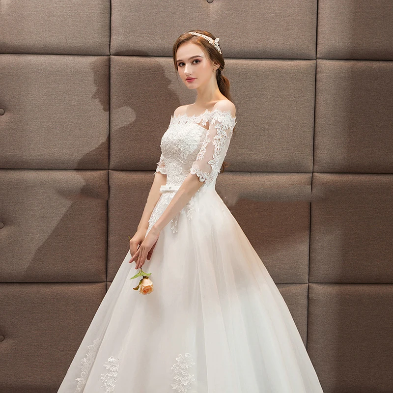 Ламия 2021 Винтаж свадебное платье Vestido De Noiva половина с кружевными рукавами Для