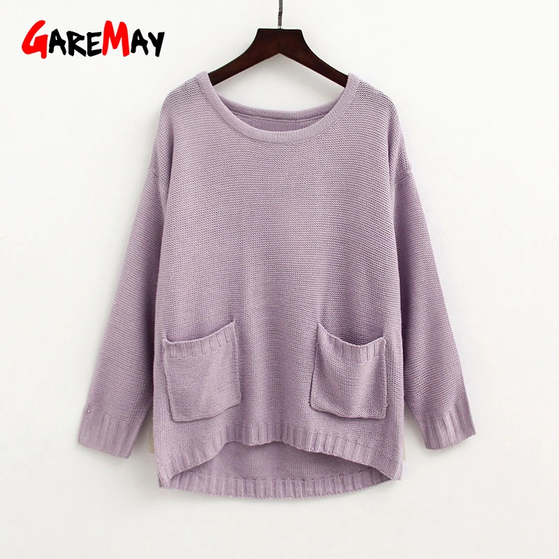 Garemay Casual Thin Sweater Women Pullover Knitted Pocket Long Sleeve Womens Blue Women's Jumper Ladies Sweaters Fashion | Женская