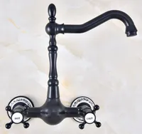 Black Oil Rubbed Bronze Brass Two Cross Handles Wall Mount Swivel Spout Kitchen & Bathroom Basin Sink Faucet Mixer Tap anf472