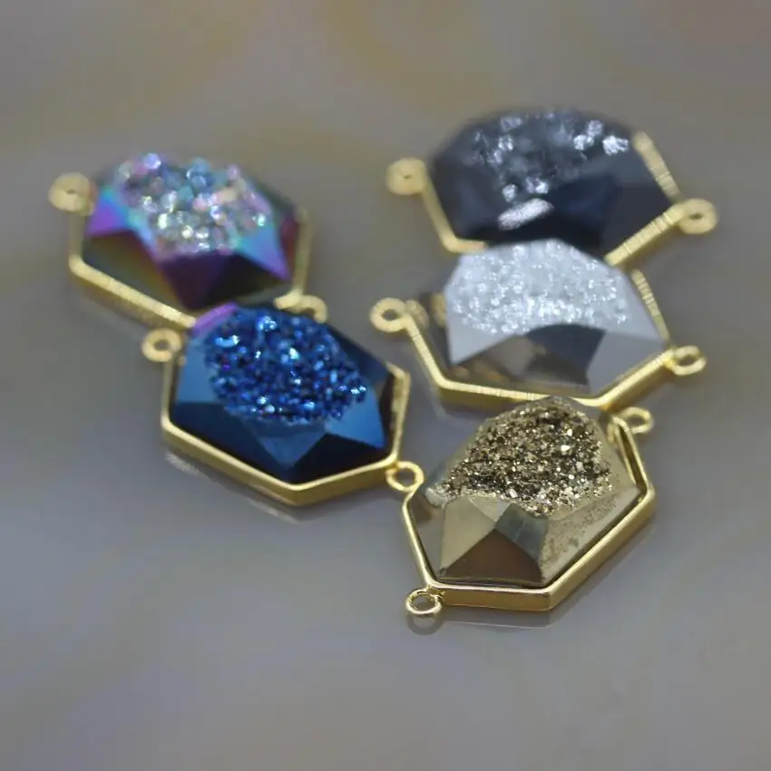 5 шт./лот мистический титановый необработанный кулон agates Druzy коннекторы золотые
