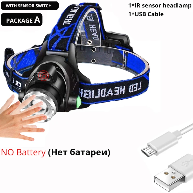 7000лм самый мощный ИК-датчик налобный фонарь T6/L2/V6 налобный фонарь USB Перезаряжаемый рыболовный фонарь с зумом водонепроницаемый Lanterna - Испускаемый цвет: Package A
