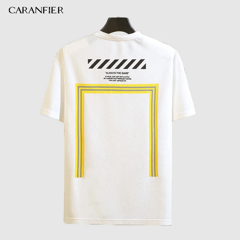 CARANFIER Men's T-Shirt Short New Letter Pattern Polyester Spandex Street Sports Casual Loose Summer Couples Hot Trends | Мужская
