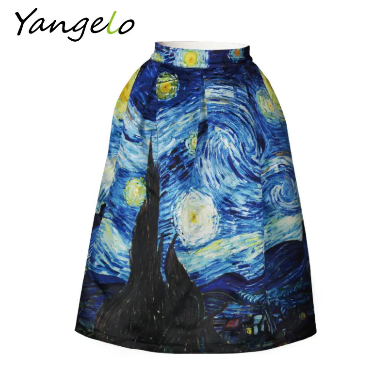 Юбка пачка в стиле ретро винтажная с высокой талией и объемным цифровым принтом