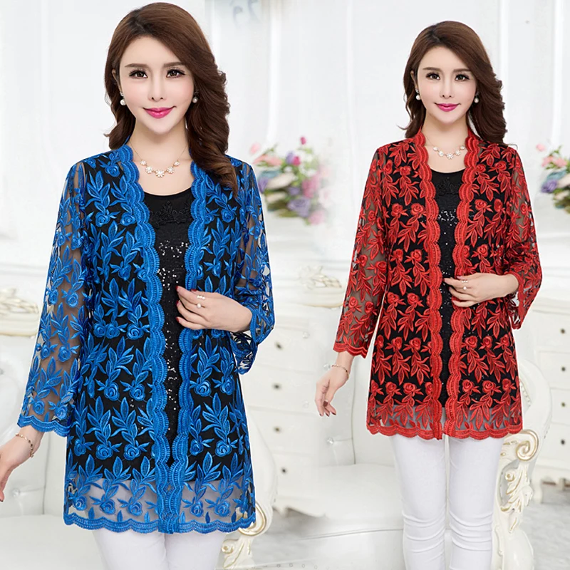 Summer Lace Cardigan Embroidery Women Casual Vintage Jackets Mujer Coat Jaqueta Feminino Casaco De La Big Plus Size 2XL~4XL W184 | Женская