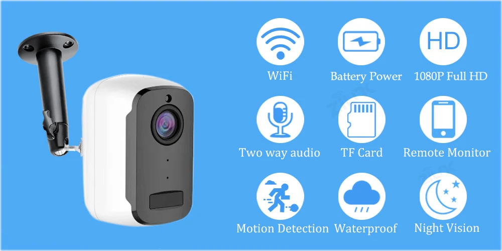1080P wifi камера наружная перезаряжаемая батарея питание 2MP Беспроводная ip-камера безопасности PIR водонепроницаемая 110 широкий угол обзора