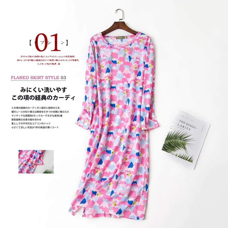 Повседневные sleepdress Женское ночное белье 100% хлопок футболка с длинными рукавами