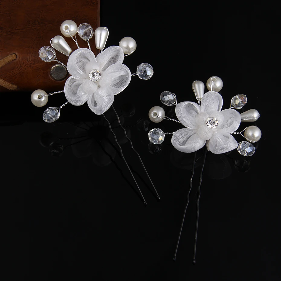 5pcs Romantic Hairpin Hairwear White Crystal Hairpins Simulated Pearl Girls Tiara Crown Jewelry Bridal Hair Clipsfor women | Украшения и
