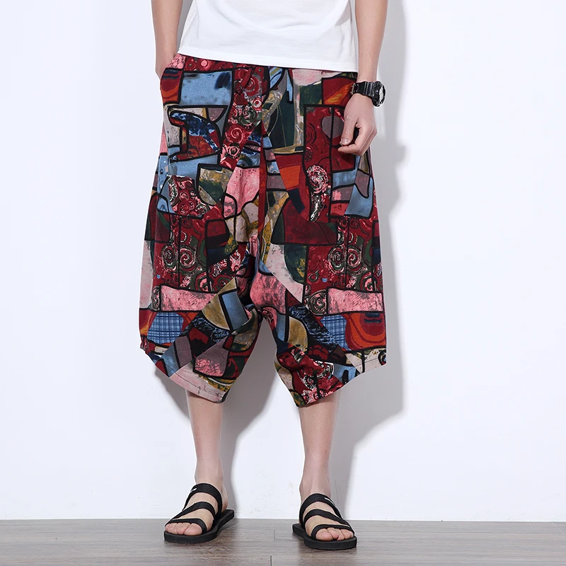 2018 летние мужские свободные льняные шорты в китайском стиле шаровары длиной до