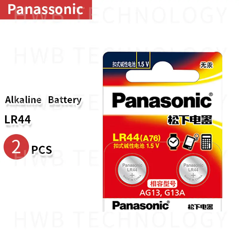 2 шт. PANASONIC LR44 A76 AG13 0% Hg SR1154 357 LR 44 1,5 V батарея аккумуляторов для калькулятор 0% Hg