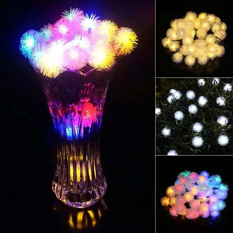 

30 LEDs Holiday Hairball Snowball LED String Lights Solar Powered Fairy String Lights For Garden Outdoor Lighting Home Decor