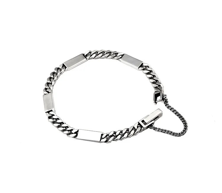 

Fashion Vintage Bracelet Glossy Squares Flattened Chain Stitching, 925 Silver Bracelet