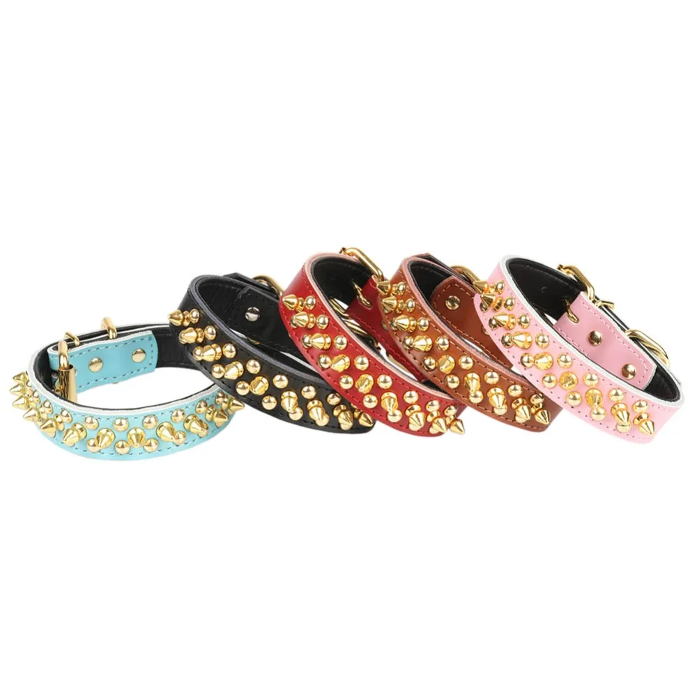 

Dogs Collars Double-layer Genuine Leather Anti Bite Rivets Heavy Collar for Dogs Pet Products Accessories collar perro