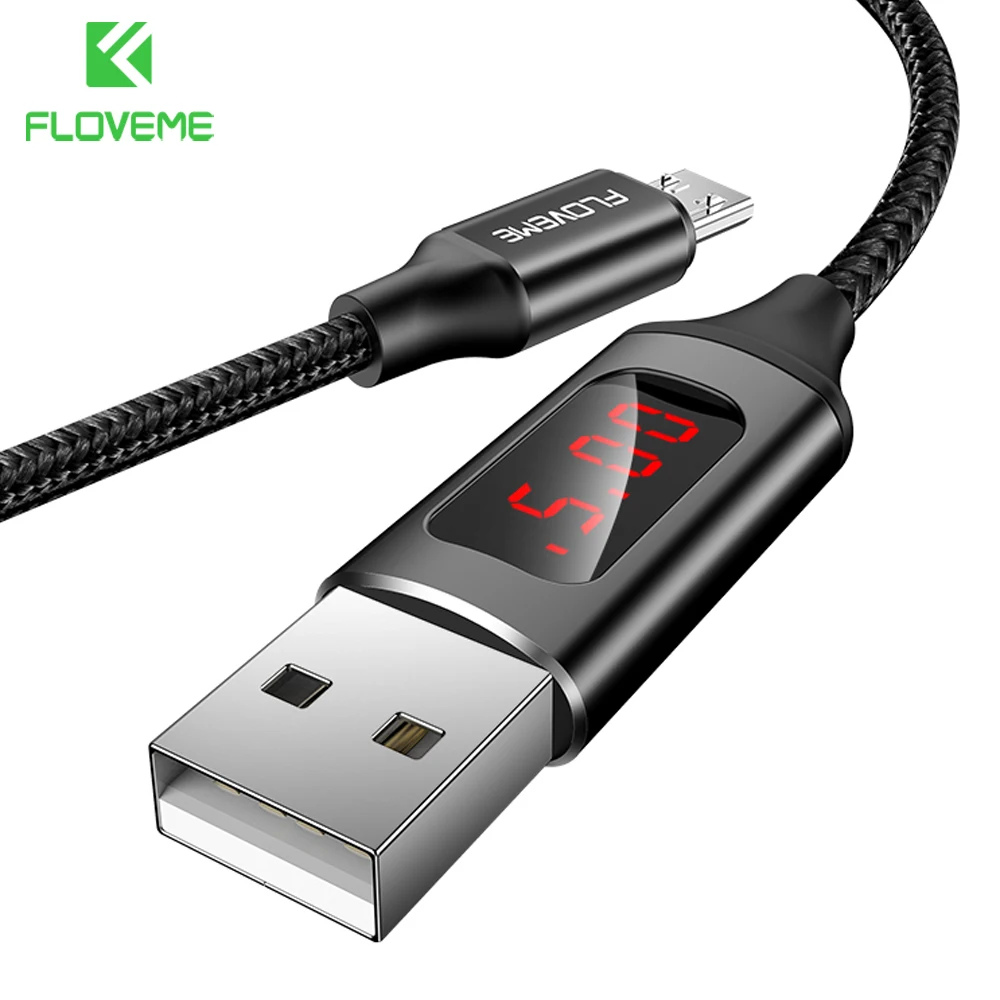 Светодиодный кабель FLOVEME с цифровым разъемом Micro USB type-C, зарядное устройство V/A, кабель для зарядки и передачи данных в оплетке для samsung Xiaomi USB-C