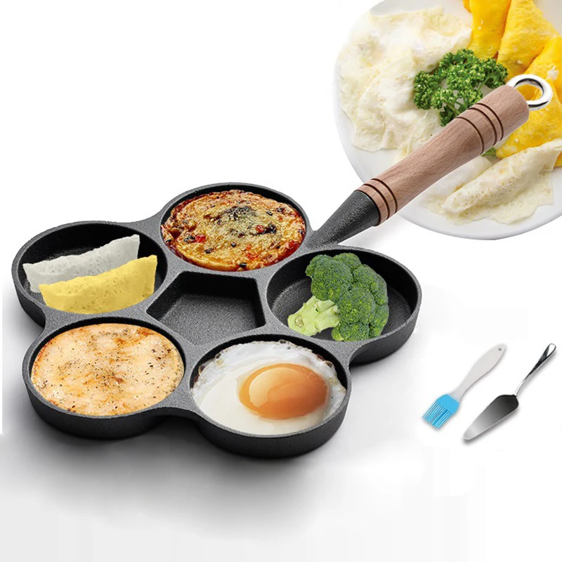 Чугунная омлет с 5 отверстиями сковорода без покрытия антипригарная форма для