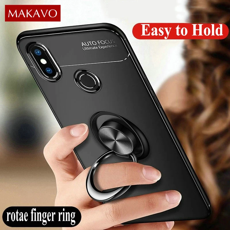 Чехол MAKAVO для Xiaomi Redmi Note 6 Pro мягкий силиконовый чехол-накладка с кольцом на палец