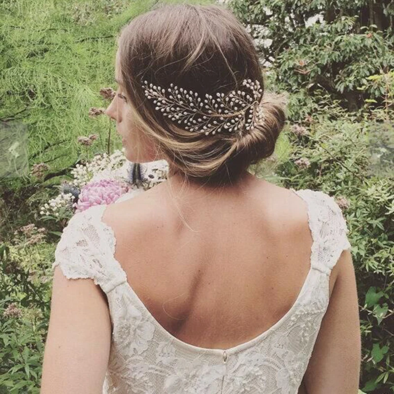 Женская свадебная тиара повязка на голову с жемчужинами и листьями свадебные