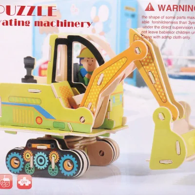 Excavating Machinery Деревянная детская игрушка DIY деревянная головоломка модель транспортного средства строительство головоломка игра сборка Обучающие игрушки, подарки для детей - Цвет: Excavating Machinery